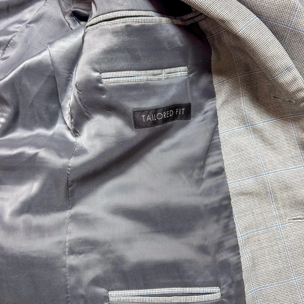 Jos A Bank Blazer Mens 41R Wool Tailored Fit Plaid‎ Check Suit Jacket Classic